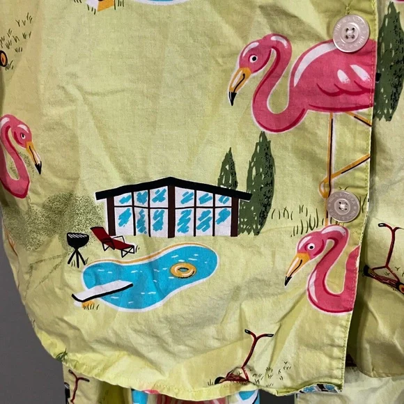 Vintage Nick & Nora Retro Outdoor Swimming Pool Flamingo Grass Mower Pajamas - Picture 3 of 9